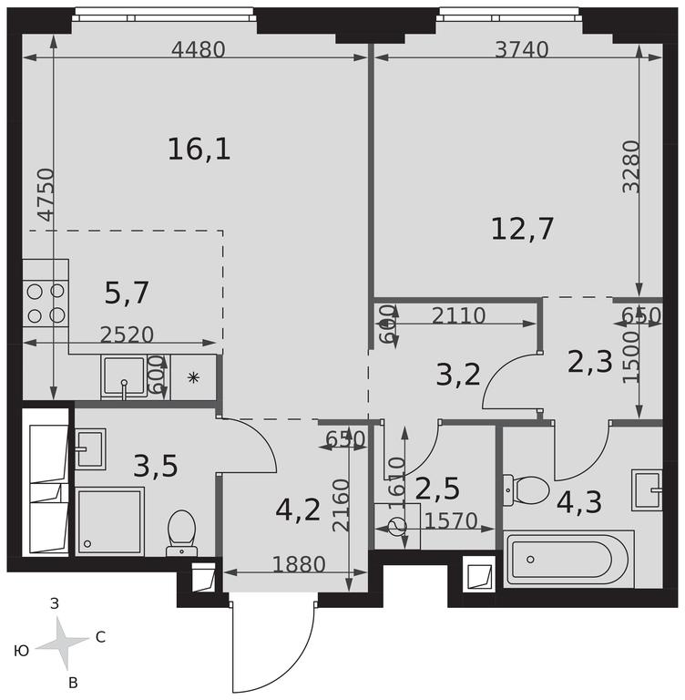 2-BD Apartment Sale, 54.5平方米 at Sydney City, Shenogina Street, 2, Moscow, Russia #2
