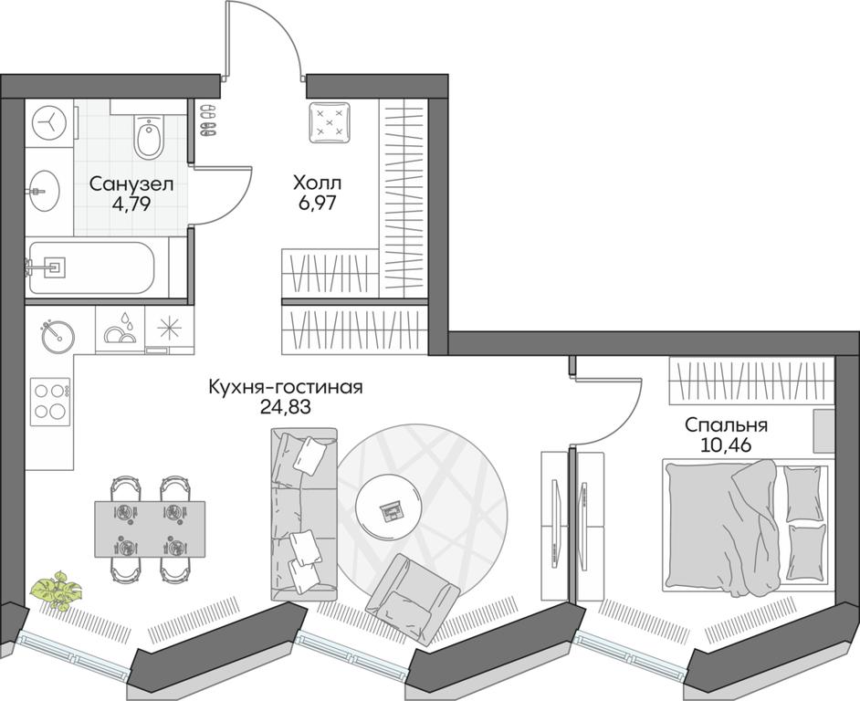 1-BD Apartment Sale, 48.59 sq. m. at Dom na naberezhnoy INSIDER (Insayder), Avtozavodskaya Street, Moscow, Russia #1
