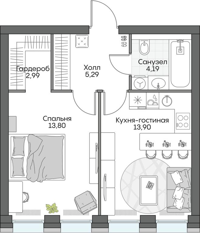 1-BD Apartment Sale, 47.15 sq. m. at Dom na naberezhnoy INSIDER (Insayder), Avtozavodskaya Street, Moscow, Russia #1