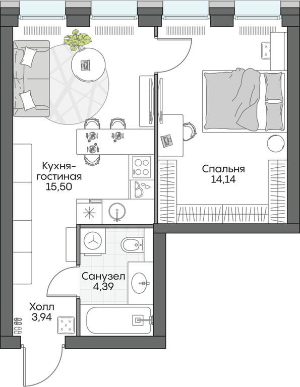 1-BD Apartment Sale, 47.14 sq. m. at Dom na naberezhnoy INSIDER (Insayder), Avtozavodskaya Street, Moscow, Russia #1