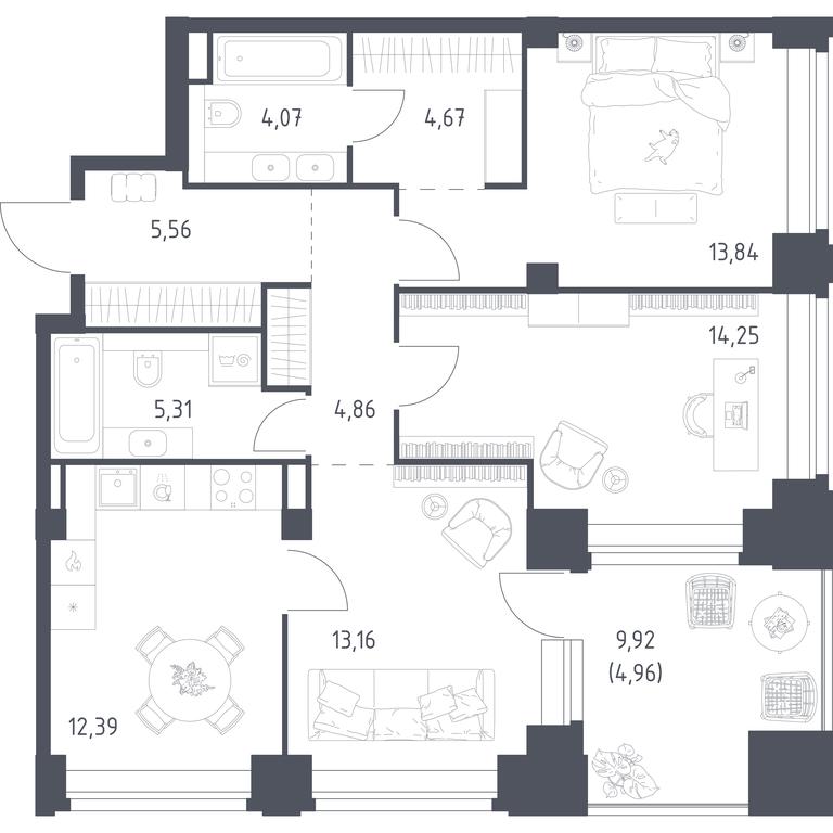 2-BD Apartment Sale, 83.07平方米 at Nova, Bratyev Fonchenko Street, вл21, Moscow, Russia #2 2-BD Apartment Sale, 83.07平方米 at Nova, Bratyev Fonchenko Street, вл21, Moscow, Russia #2