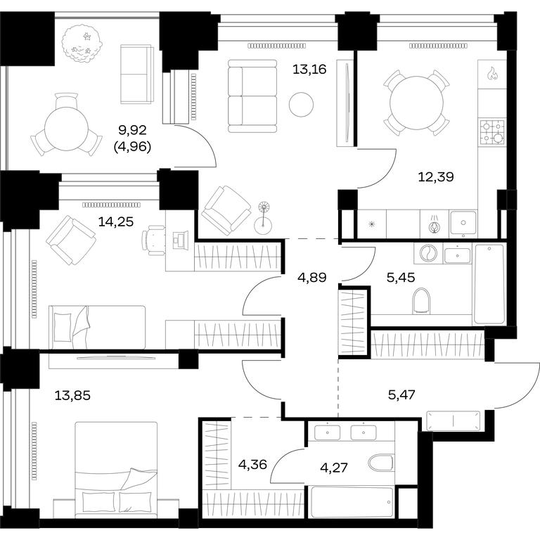 2-BD Apartment Sale, 83.05平方米 at Nova, Bratyev Fonchenko Street, вл21, Moscow, Russia #2