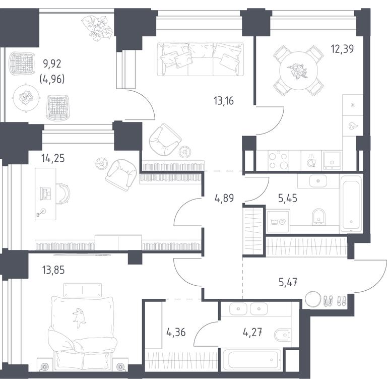 2-BD Apartment Sale, 83.05平方米 at Nova, Bratyev Fonchenko Street, вл21, Moscow, Russia #1
