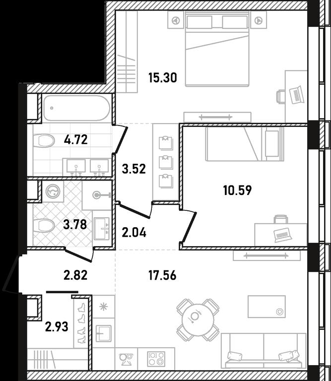 2-BD Apartment Sale, 63.26平方米 at Republic, Presnensky Val Street, 27с1, Moscow, Russia #1