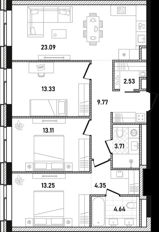 3-BD Apartment Sale, 87.78 sq. m. at Republic, Presnensky Val Street, 27с1, Moscow, Russia #1