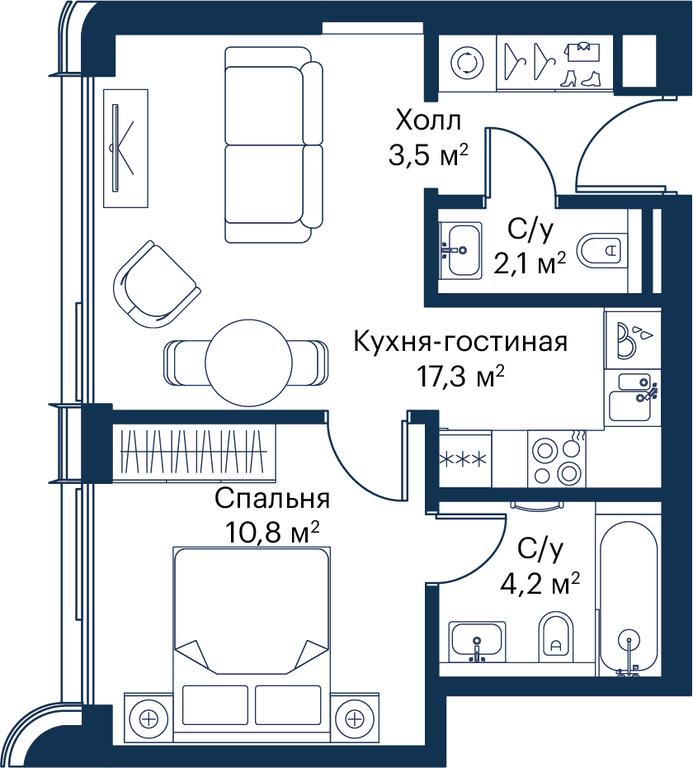1-BD Apartment Sale, 37.77平方米 at City Bay, Volokolamskoye Highway, 95с3, Moscow, Russia #1