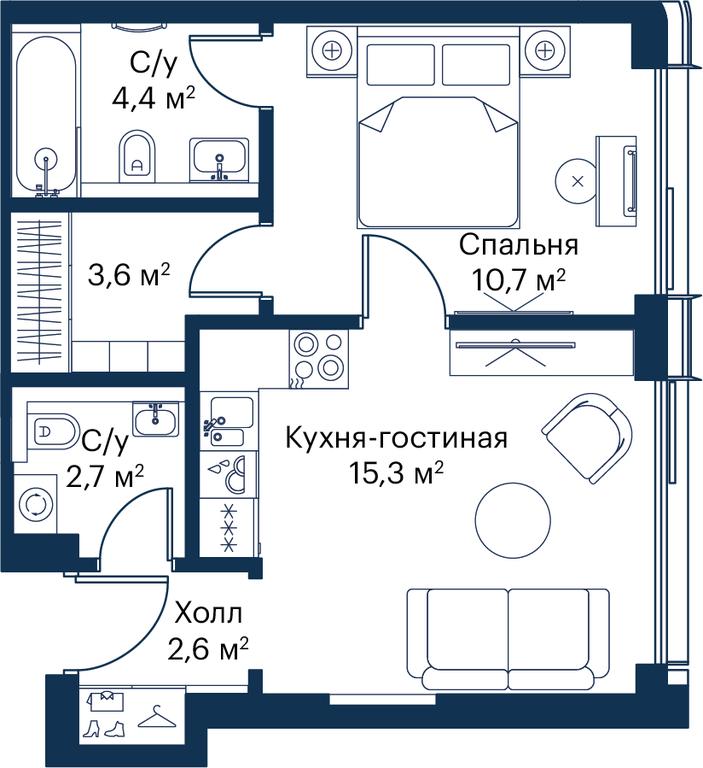 1-BD Apartment Sale, 39.24平方米 at City Bay, Volokolamskoye Highway, 95с3, Moscow, Russia #1 1-BD Apartment Sale, 39.24平方米 at City Bay, Volokolamskoye Highway, 95с3, Moscow, Russia #1