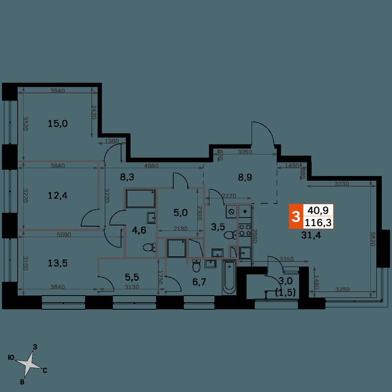 3-BD Apartment Sale, 116.3 sq. m. at Sky Garden, Stroitelny Drive, 9с6, Moscow, Russia #2