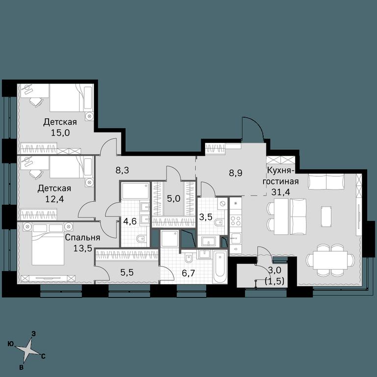 3-BD Apartment Sale, 116.3 sq. m. at Sky Garden, Stroitelny Drive, 9с6, Moscow, Russia #1