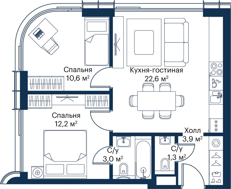 2-BD Apartment Sale, 53.62平方米 at City Bay, Volokolamskoye Highway, 95с3, Moscow, Russia #1