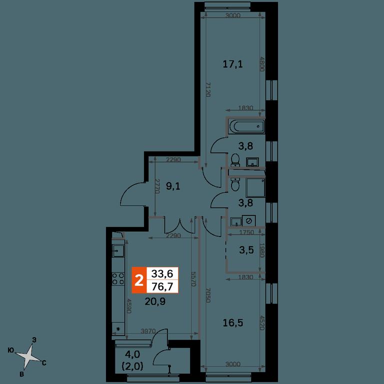 2-BD Apartment Sale, 76.7 sq. m. at Sky Garden, Stroitelny Drive, 9с6, Moscow, Russia #2