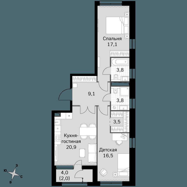 2-BD Apartment Sale, 76.7 sq. m. at Sky Garden, Stroitelny Drive, 9с6, Moscow, Russia #1