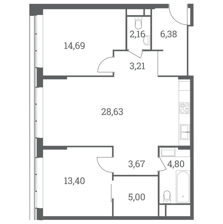 1-BD Apartment Sale, 81.4 sq. m. at Headliner, Shmitovsky Drive, 39, Moscow, Russia #1