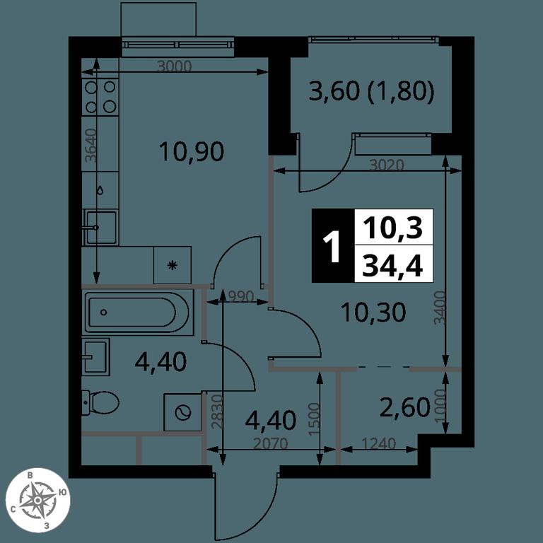 1-BD Apartment Sale, 34.4平方米 at 1 Himkinskij, zhiloy kompleks 1-y Khimkinskiy, kvartal Mezhdunarodny, mikrorayon Klyazma-Starbeyevo, Khimki, Moscow Region, Russia #2
