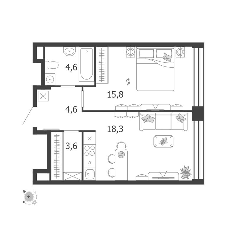 1-BD Apartment Sale, 46.9 sq. m. at Shagal, Автозаводская улица, 23, Москва, Россия #1