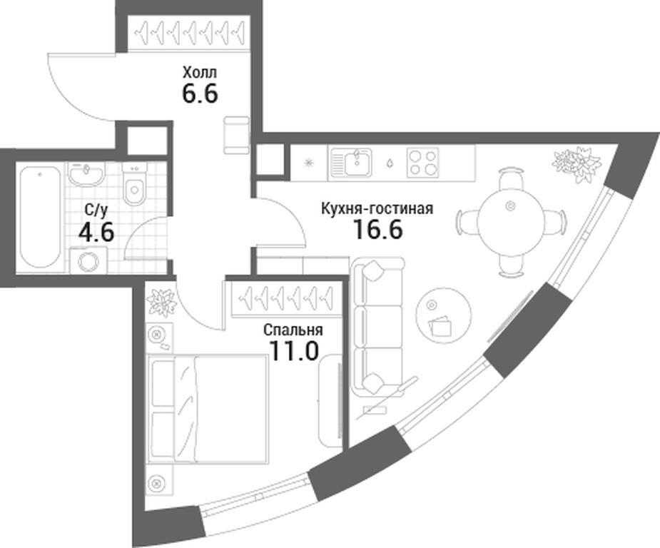 1-BD Apartment Sale, 38.8平方米 at Nagatino i-Land, Andropova Avenue, 18с4, Moscow, Russia #1 1-BD Apartment Sale, 38.8平方米 at Nagatino i-Land, Andropova Avenue, 18с4, Moscow, Russia #1
