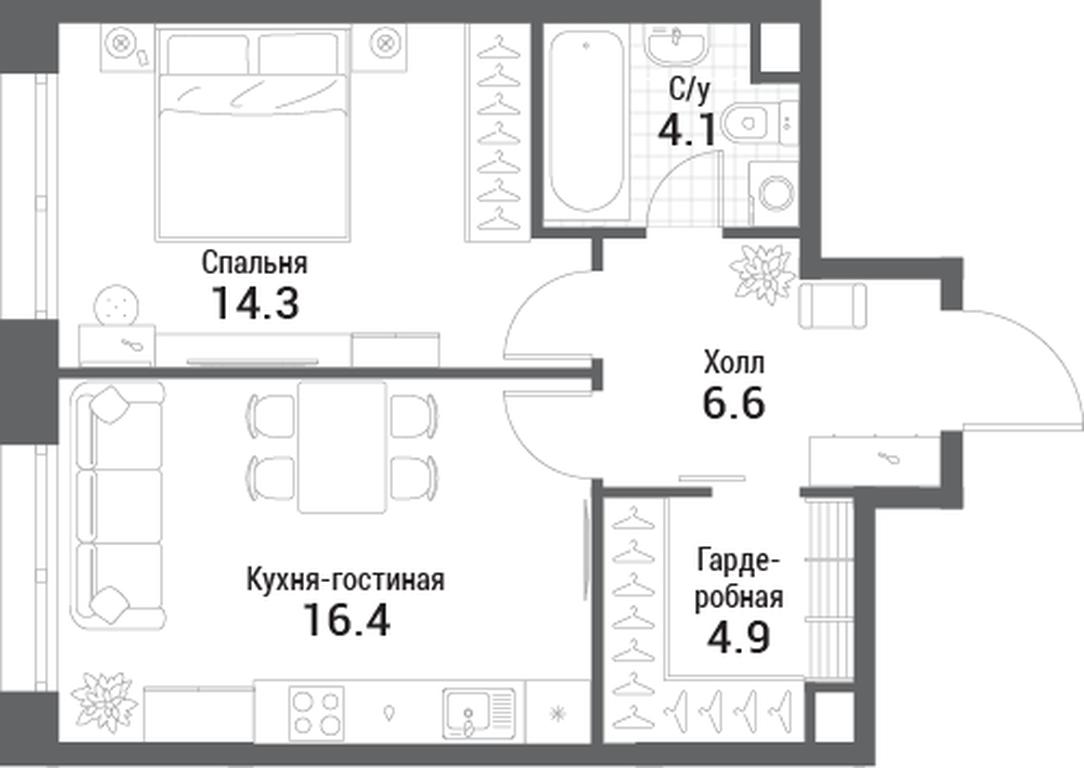 1-BD Apartment Sale, 46.3 sq. m. at Nagatino i-Land, Andropova Avenue, 18с4, Moscow, Russia #1 1-BD Apartment Sale, 46.3 sq. m. at Nagatino i-Land, Andropova Avenue, 18с4, Moscow, Russia #1