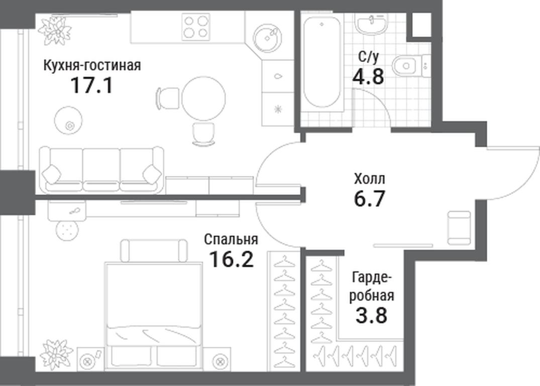 1-BD Apartment Sale, 48.6 sq. m. at Nagatino i-Land, Andropova Avenue, 18с4, Moscow, Russia #1 1-BD Apartment Sale, 48.6 sq. m. at Nagatino i-Land, Andropova Avenue, 18с4, Moscow, Russia #1