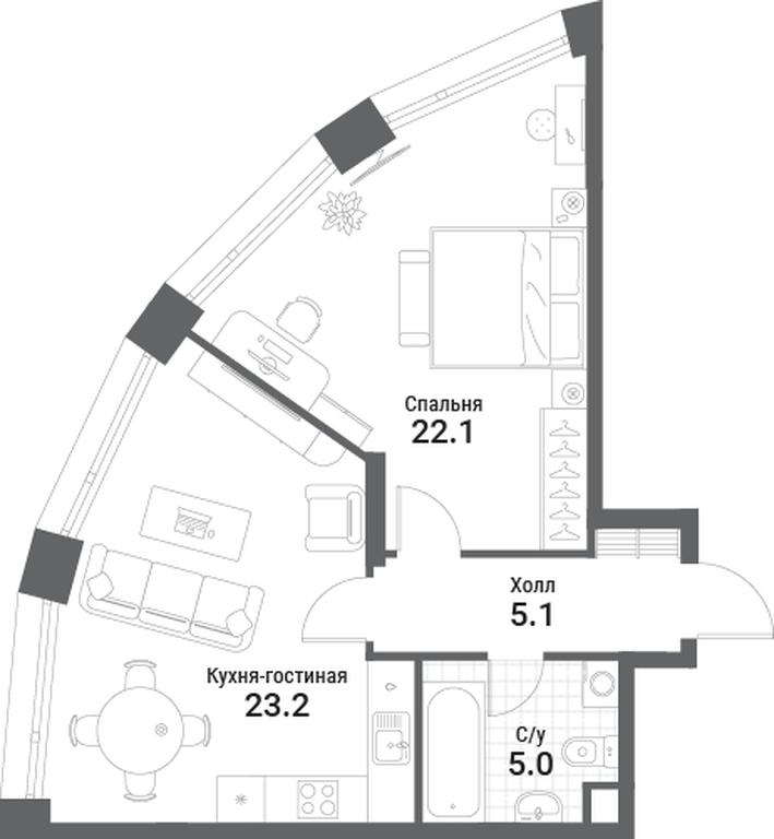 1-BD Apartment Sale, 55.4平方米 at Nagatino i-Land, Andropova Avenue, 18с4, Moscow, Russia #1