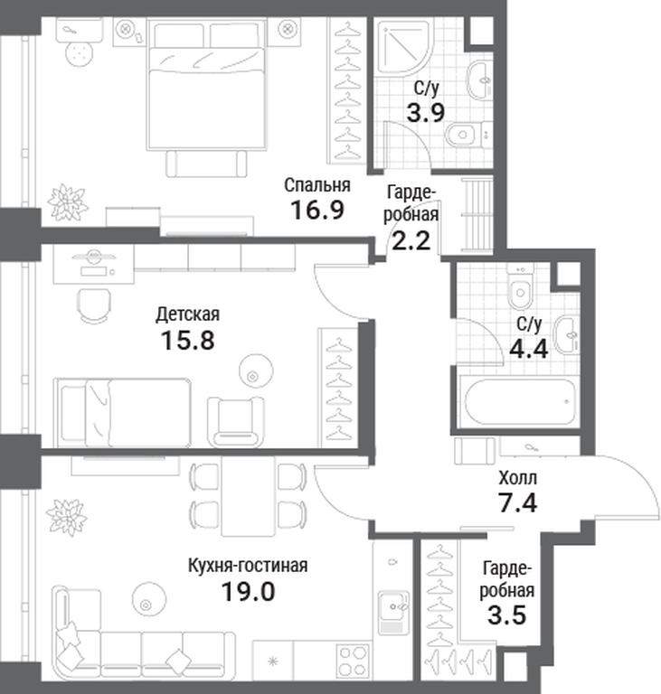 2-BD Apartment Sale, 73.1 sq. m. at Nagatino i-Land, Andropova Avenue, 18с4, Moscow, Russia #1