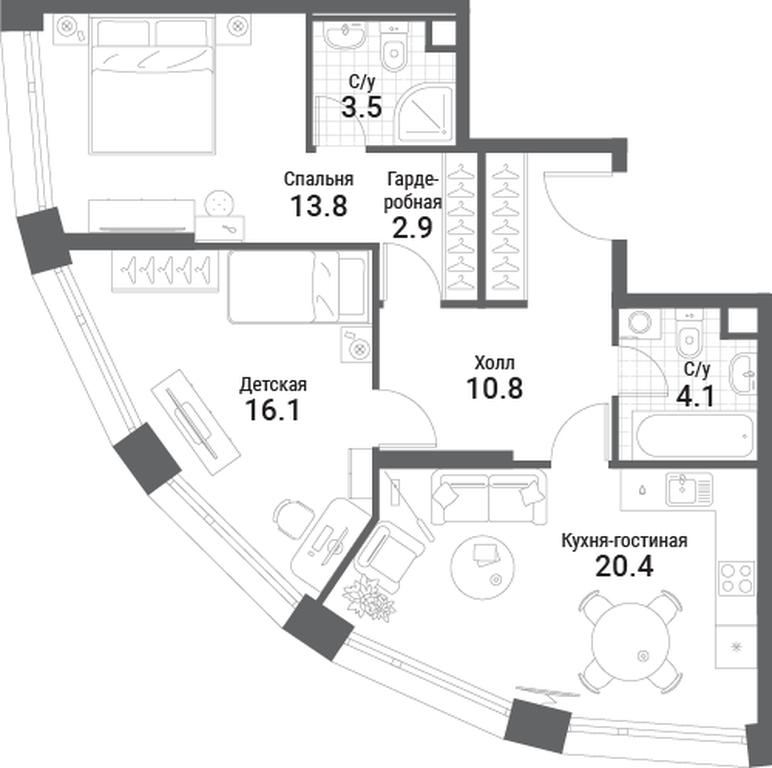 2-BD Apartment Sale, 71.6平方米 at Nagatino i-Land, Andropova Avenue, 18с4, Moscow, Russia #1 2-BD Apartment Sale, 71.6平方米 at Nagatino i-Land, Andropova Avenue, 18с4, Moscow, Russia #1