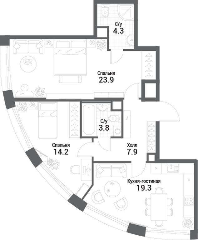 2-BD Apartment Sale, 73.4 sq. m. at Nagatino i-Land, Andropova Avenue, 18с4, Moscow, Russia #1