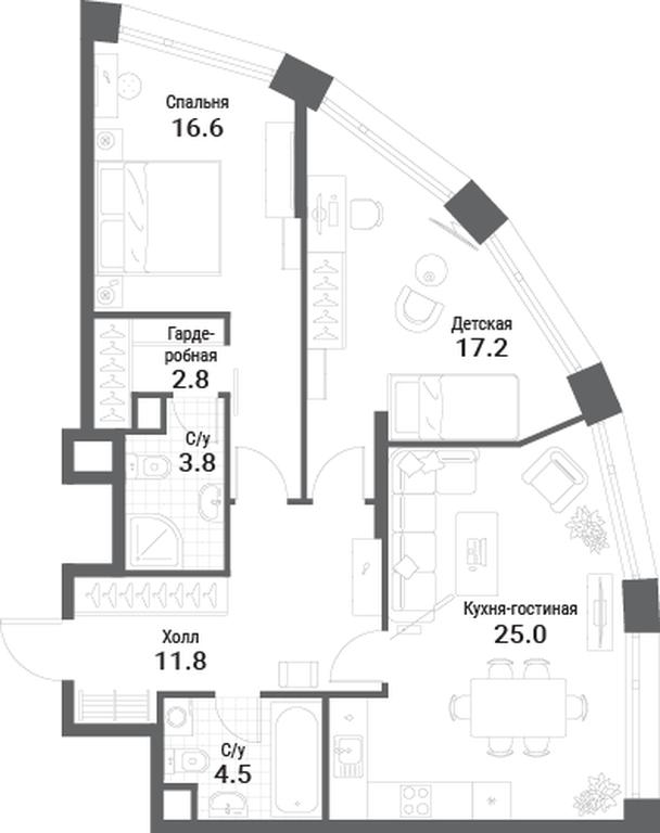 2-BD Apartment Sale, 81.7 sq. m. at Nagatino i-Land, Andropova Avenue, 18с4, Moscow, Russia #1 2-BD Apartment Sale, 81.7 sq. m. at Nagatino i-Land, Andropova Avenue, 18с4, Moscow, Russia #1