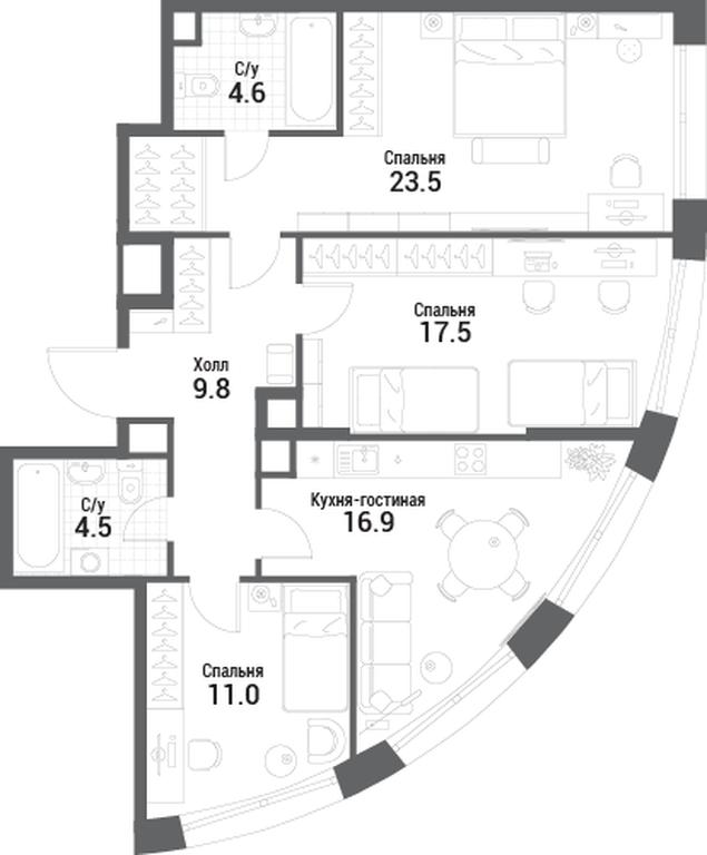 3-BD Apartment Sale, 87.8平方米 at Nagatino i-Land, Andropova Avenue, 18с4, Moscow, Russia #1