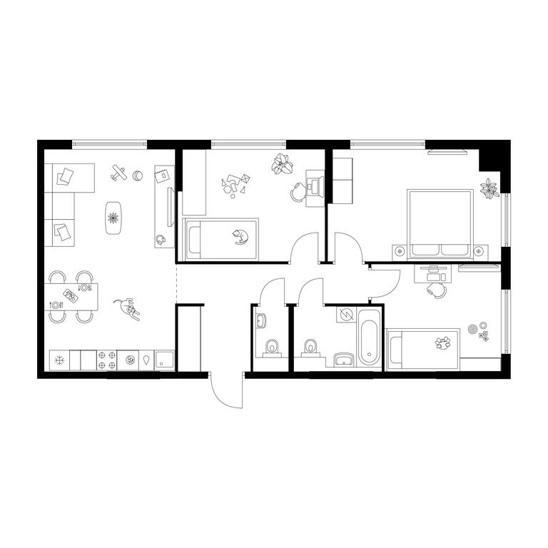 3-BD Apartment Sale, 75.4 sq. m. at Zelionyi Park, 687-y proyezd, 15с2, Zelenograd, Moscow, Russia #1