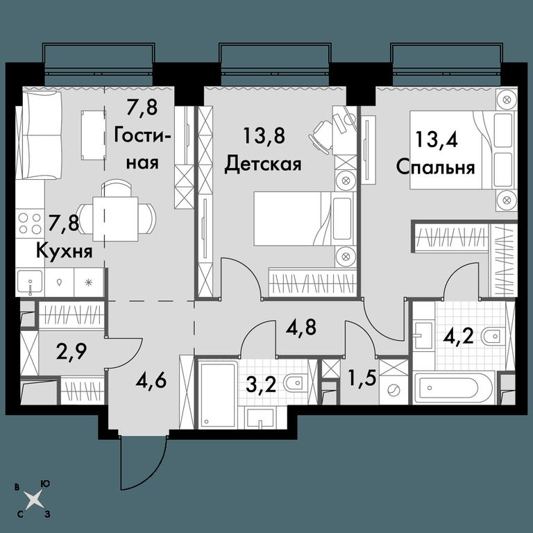 2-BD Apartment Sale, 64 sq. m. at Sydney City, Shenogina Street, 2, Moscow, Russia #1