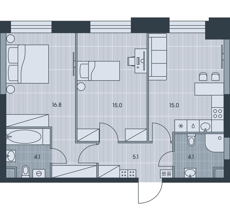 2-BD Apartment Sale, 60.1 sq. m. at Ever, Obrucheva Street, вл23, Moscow, Russia #1