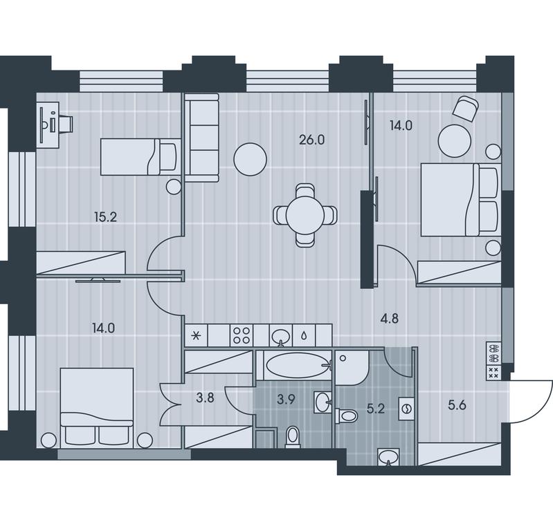 3-BD Apartment Sale, 92.5平方米 at Ever, Obrucheva Street, вл23, Moscow, Russia #1