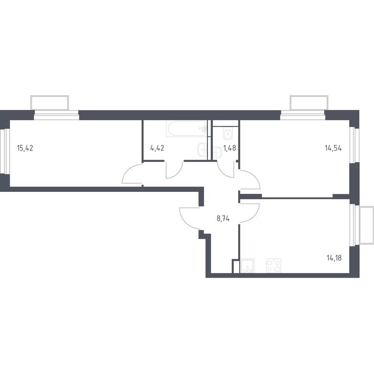 1-BD Apartment Sale, 58.85平方米 at Kvartal Strogino, zhiloy kompleks Kvartal Strogino, Krasnogorsk, Moscow Region, Russia #1
