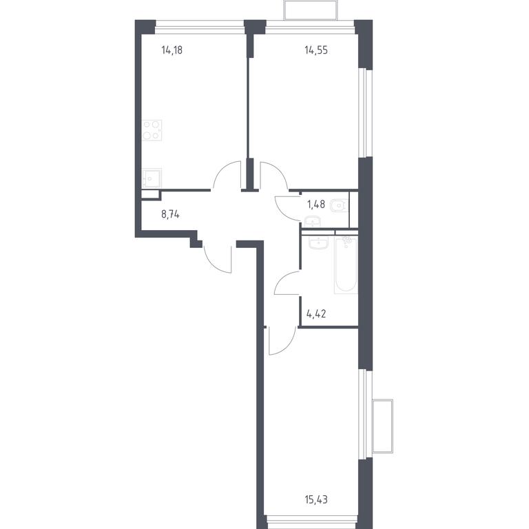 1-BD Apartment Sale, 58.87 sq. m. at Kvartal Strogino, zhiloy kompleks Kvartal Strogino, Krasnogorsk, Moscow Region, Russia #1
