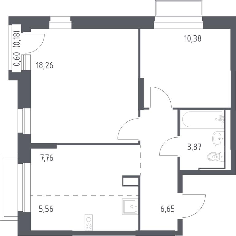 1-BD Apartment Sale, 52.66 sq. m. at Dolina Yauzy, Trudovaya Street, 23, Mytischi, Moscow Region, Russia #1