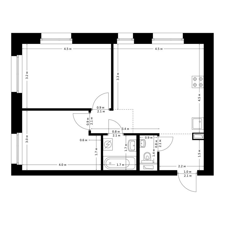 2-BD Apartment Sale, 54.9 sq. m. at Polar, Polyarnaya Street, 39Б, Moscow, Russia #1