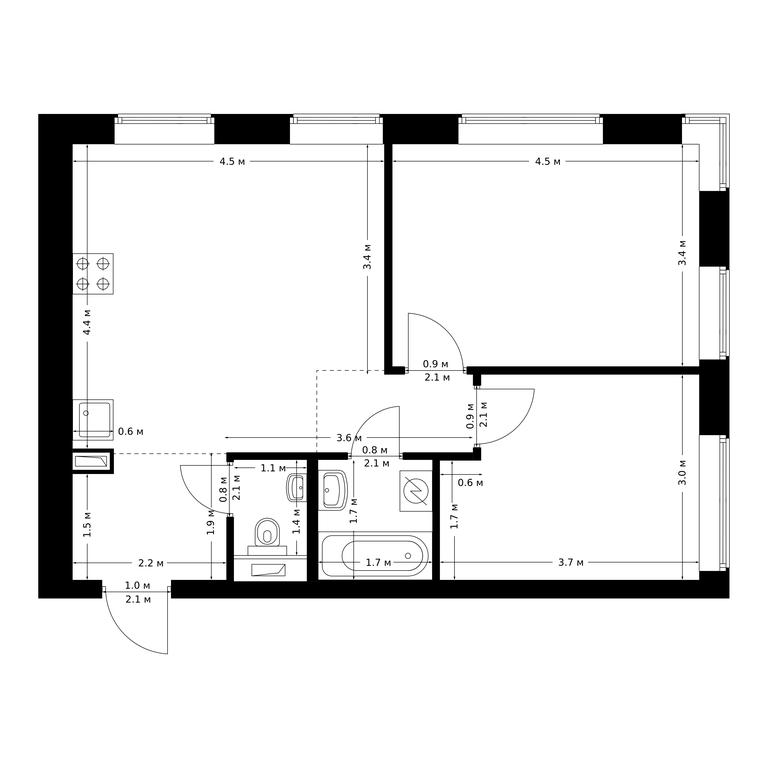 2-BD Apartment Sale, 55 sq. m. at Polar, Polyarnaya Street, 39Б, Moscow, Russia #1