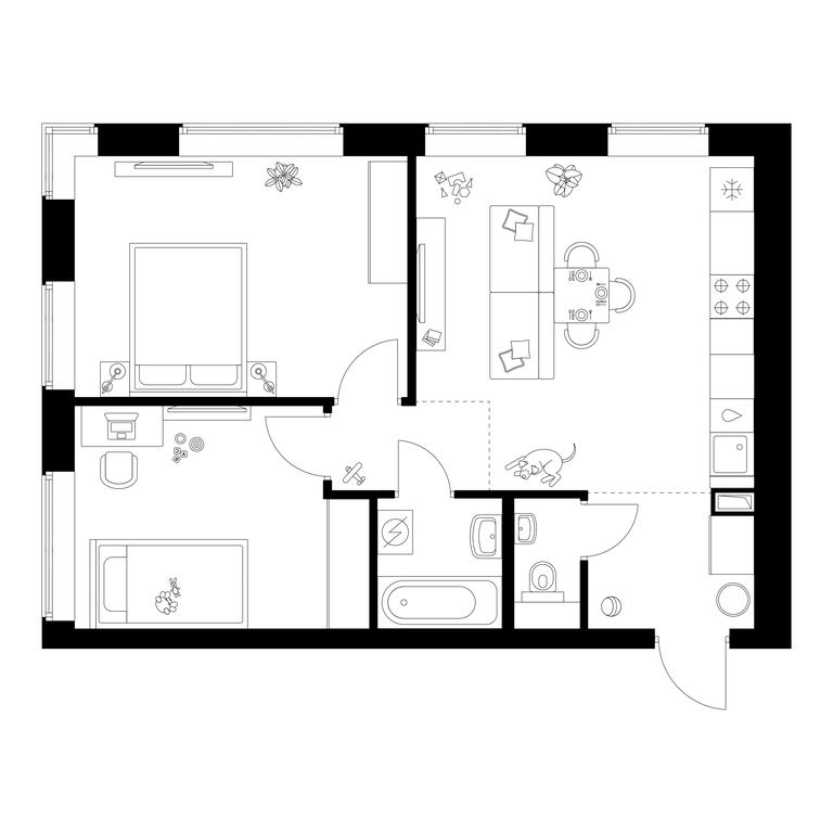 2-BD Apartment Sale, 55 sq. m. at Polar, Polyarnaya Street, 39Б, Moscow, Russia #2