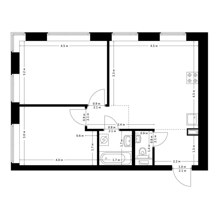 2-BD Apartment Sale, 55 sq. m. at Polar, Polyarnaya Street, 39Б, Moscow, Russia #1