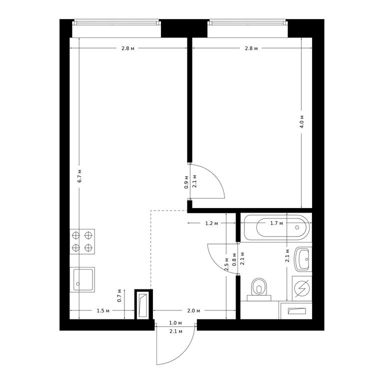 1-BD Apartment Sale, 36平方米 at Polar, Polyarnaya Street, 39Б, Moscow, Russia #1