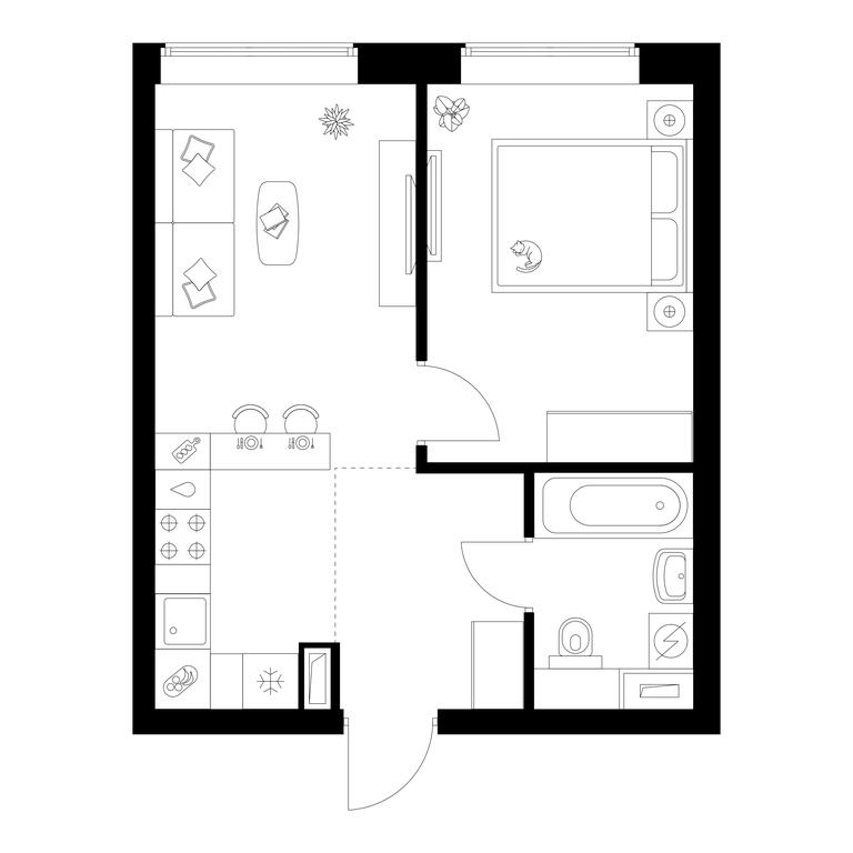 1-BD Apartment Sale, 36平方米 at Polar, Polyarnaya Street, 39Б, Moscow, Russia #2