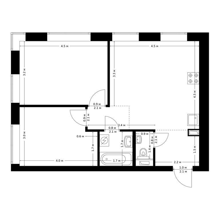 2-BD Apartment Sale, 55 sq. m. at Polar, Polyarnaya Street, 39Б, Moscow, Russia #1