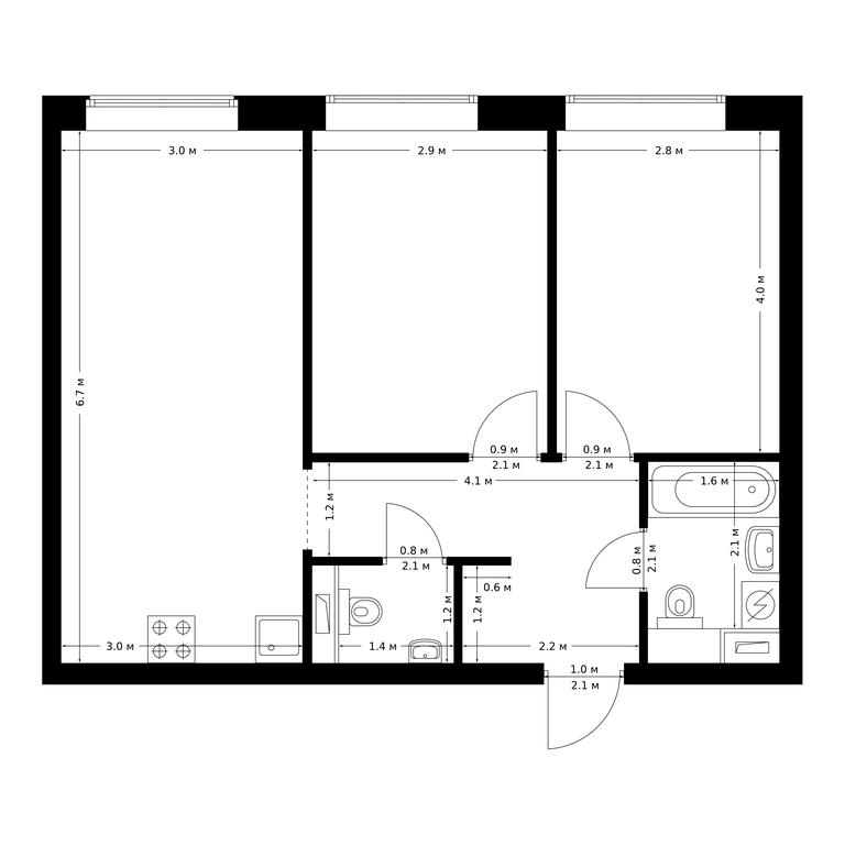2-BD Apartment Sale, 56 sq. m. at Polar, Polyarnaya Street, 39Б, Moscow, Russia #1