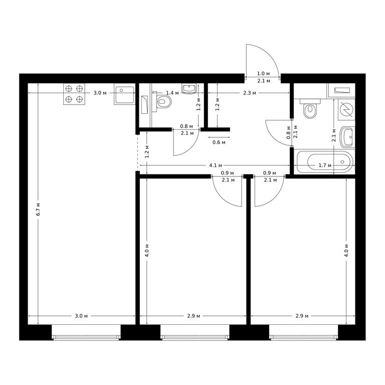 2-BD Apartment Sale, 56.3 sq. m. at Polar, Polyarnaya Street, 39Б, Moscow, Russia #1
