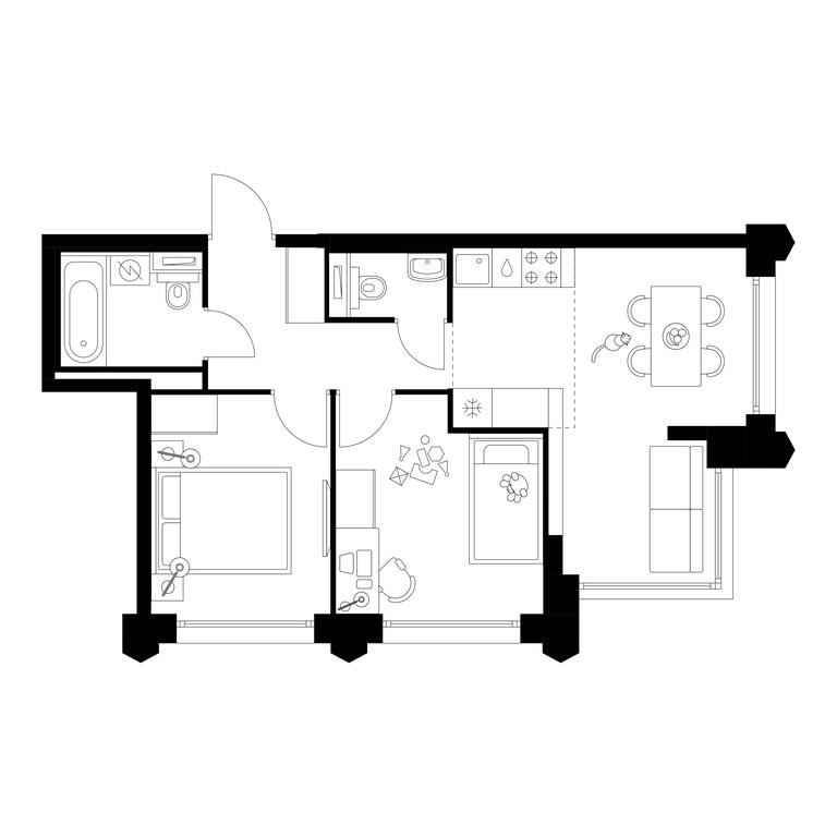 2-BD Apartment Sale, 47.1 sq. m. at Businovskiy Park, Izhorskaya Street, 6с5, Moscow, Russia #1