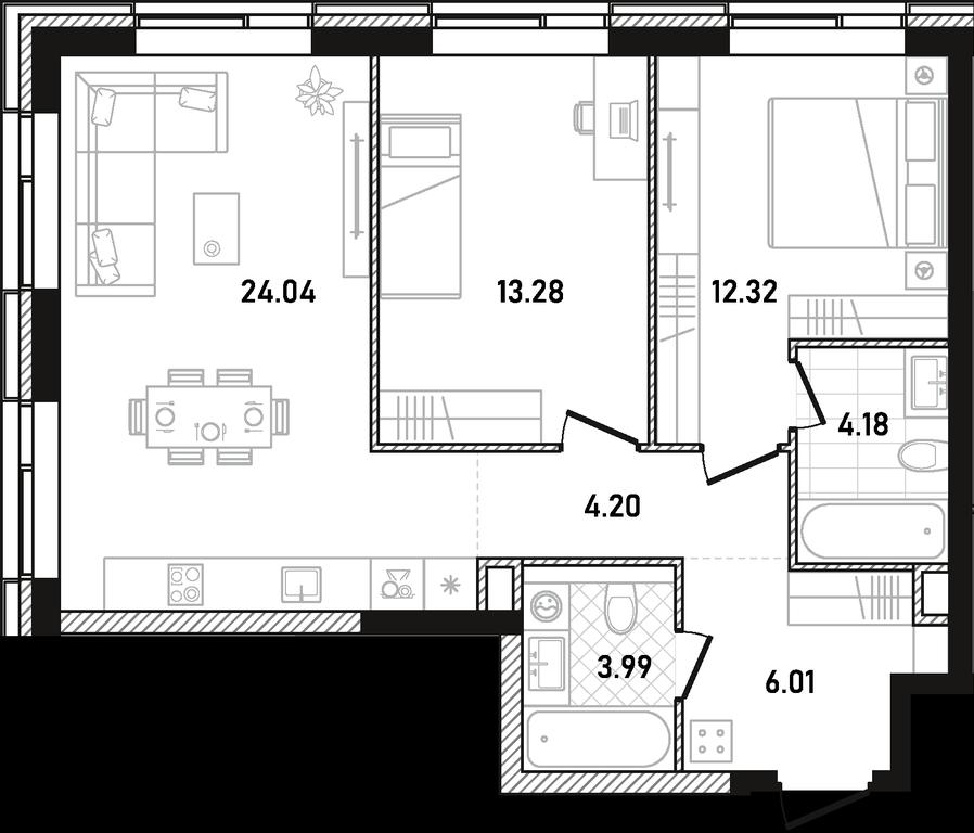 2-BD Apartment Sale, 68.02 sq. m. at Republic, Presnensky Val Street, 27с1, Moscow, Russia #1