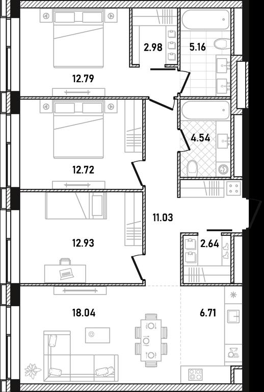 3-BD Apartment Sale, 89.54 sq. m. at Republic, Presnensky Val Street, 27с1, Moscow, Russia #1
