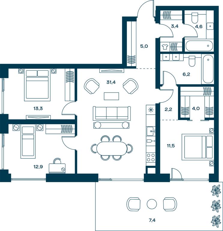 3-BD Apartment Sale, 108平方米 at Soul, Chasovaya Street, 28, Moscow, Russia #2