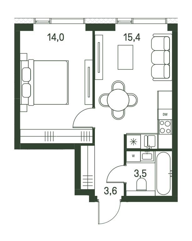 1-BD Apartment Sale, 36.5 sq. m. at Moments, Volokolamskoye Highway, 28, Moscow, Russia #1