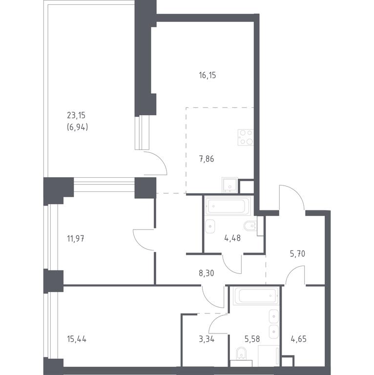 1-BD Apartment Sale, 90.41平方米 at Nova, Bratyev Fonchenko Street, вл21, Moscow, Russia #1